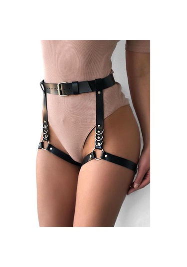 Suntek Bayan Pu Deri Vücut Demeti Kemer Ayarlanabilir Punk Bel Siyah