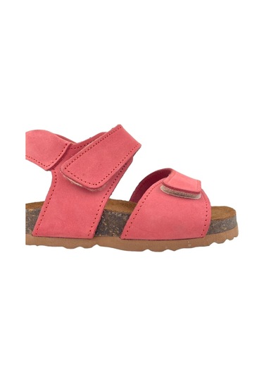 Hakiki Deri Mantar Taban Çocuk Sandaleti Mercan Mercan