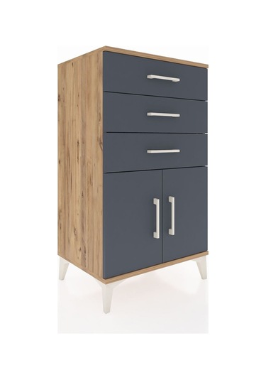 Hyperion Komodin Tek Raflı 3 Çekmeceli 2 Kapaklı 60x44x106 Çam-antrasit Atlas Çam