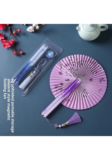 Elmpaly Bamboo Forest Panda Mıknatıslı Katlanır Yelpaze Kadın Dans Aksesuarı