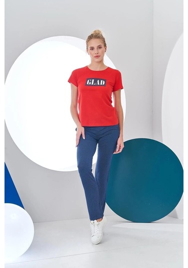 Pjs Kadın Glad Baskılı Kısa Kollu Spor Pijama Takım Kırmızı