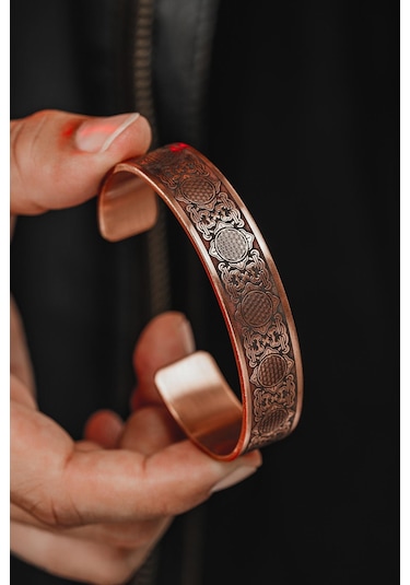 Erkek Bakır Bileklik - Lotus Çiçeği - Yaşam Çiçeği Erkek Kelepçe Bileklik Rose Gold