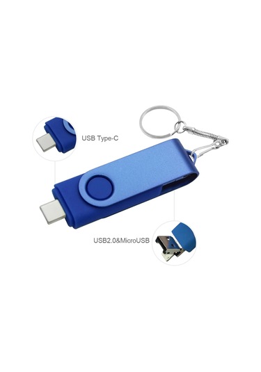 3 In 1 Otg Metal Usb Flash Sürücü Pendrive Usb Sopa Tipi C/mikro Usb Kalem Blue 128gb Diğer
