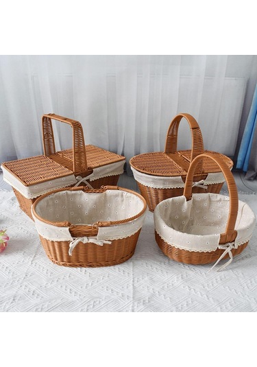 Homyl Taklit Rattan Piknik Sepeti Dokuma Meyve Stil D