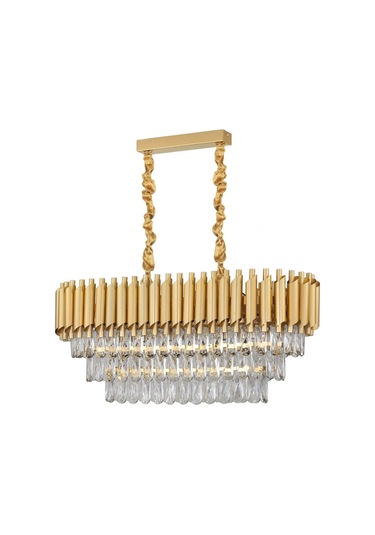 Palmira 75x35 Cm'lik 3 Katlı Prizma Kesim Kristal Taşlı Lüks Avize 6'lı - Sarı-yaldız Sarı Yaldız