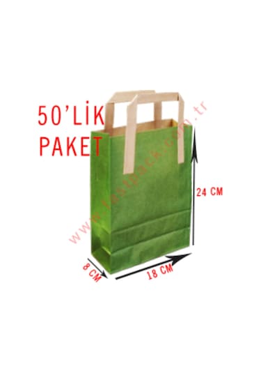 50 Adet 18X24 Cmlik Saplı Renkli Kraft Kağıt Poşet Çanta