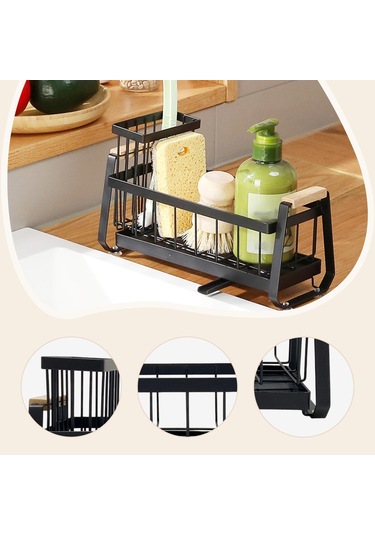 Homyl Mutfak Lavabosu Için Süngerlik Karbon Çelik Lavabo Rafı Siyah