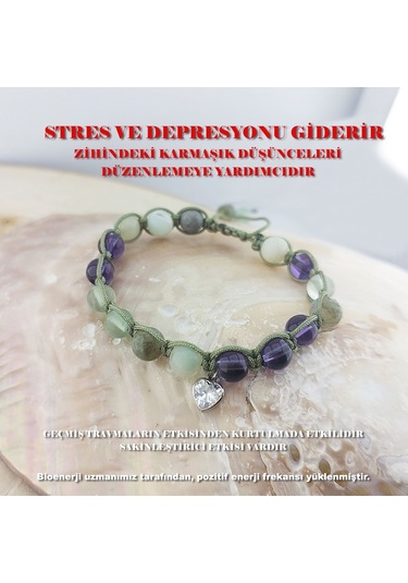 Vaoov 925 Ayar Gümüş Doğal Taşlı Stres Ve Depresyona Karşı Enerji Bilekliği