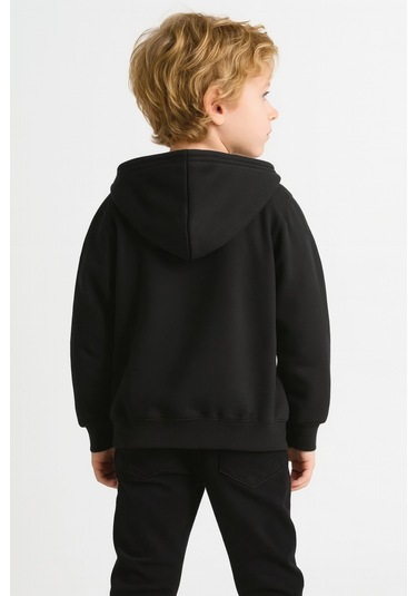 Kız - Erkek Çocuk Basic Fermuarlı Kalın 3 İplik Kışlık Okul Sweat Ak1815 Siyah