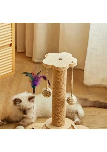 Honeybeeshop 2 İn 1 Dayanıklı Kedi Tırmalama Direği Small Cat Scratching Columns Dönebilir Yapay Tüy Oyuncak
