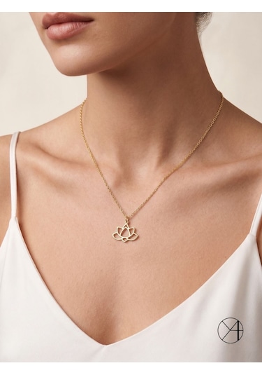Tasarım Lotus Çiçeği 24k Altın Kaplama Gümüş Kolye Oyot319
