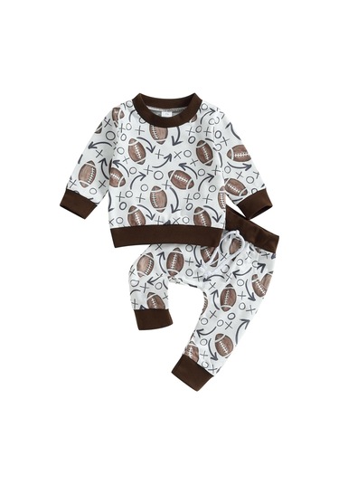 Kayısı Yürümeye Başlayan Bebek İki Parçalı Kıyafet Futbol Baskı Uzun Kollu Üstler Ve Elastik Pantolon Seti Bebek Kız Erkek Sonbahar Giysileri Krem