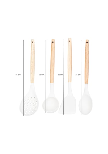 Porsima 3166 Bambu Silikon 4 Parça Servis Takımı Seti Beyaz Beyaz