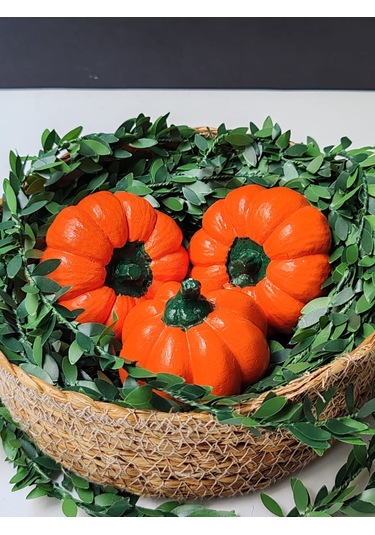 Dekoratif Balkabağı 3'lü Set, Turuncu El Yapımı, Ev Dekoru, Masa Dekoru, Obje, Biblo