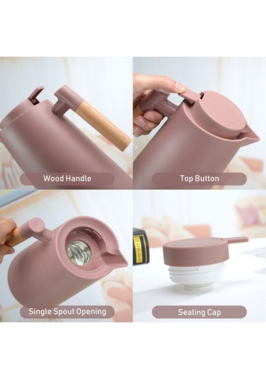 Padalink 1l Cam Fincanlı Ev Kullanıma Isı Saklama Potu - Çift Duvarlı Vakum İzolasyonlu, Sıcak/soğuk Tutucu, Ahşap Saplı Kahve/su Dispenseri Beyaz