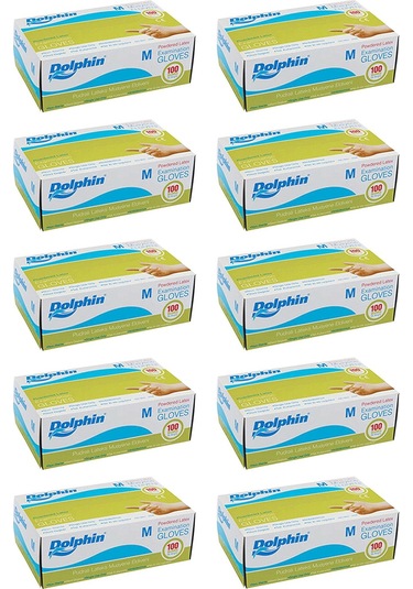 Dolphin Lateks Pudralı Muayene Eldiveni Beyaz 10 x 100'lü