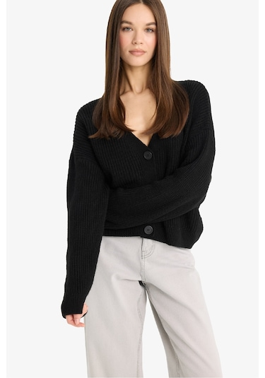 Defacto Regular Fit V Yaka Düğmeli Triko Hırka U2052az25wnbk81 Siyah