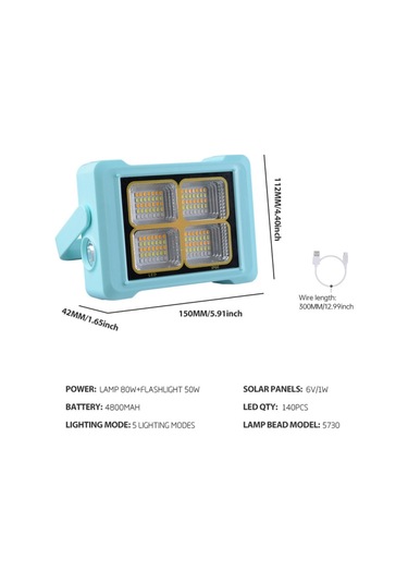 Cbtx Açık Güneş Kamp Işığı Taşınabilir Acil Çalışma Tamir Lambası El Feneri Mavi