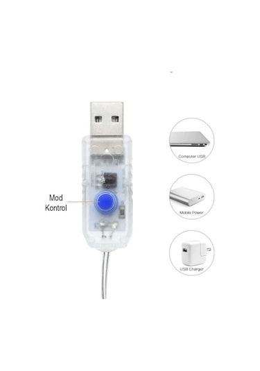 Perde Led 3mx3m Kumandalı 8 Fonksıyonlu 300 Ledli 10 Sarkıtlı Peri Ledi Usb Girişli Çok Renkli