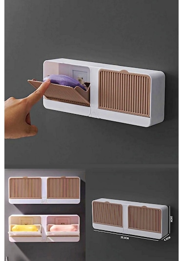 2 Bölmeli Yapışkanlı Duvara Monte Mutfak Banyo Katı Sabunluk Kahve