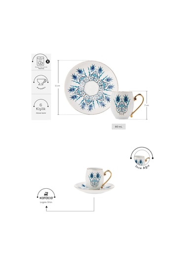 Karaca  İznik 6 Kişilik Kahve Fincan Takımı 80 ml