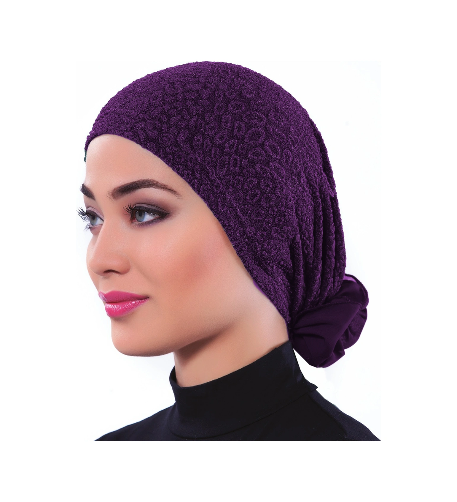 Brokar Tüllü Mürdüm Hazır Türban Tesettür Bone Mürdüm