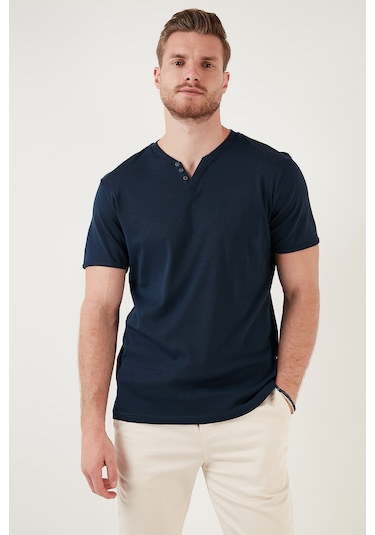 Buratti Pamuklu V Yaka Slim Fit Erkek T Shirt 5902122 Indigo