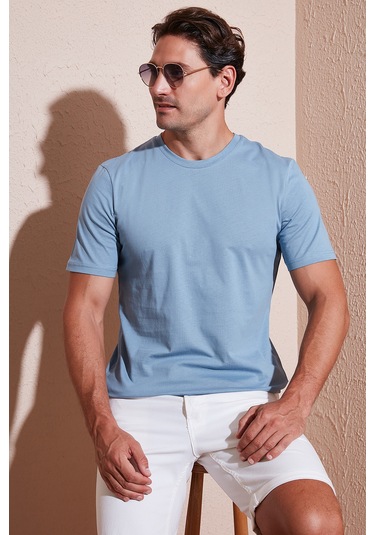 Buratti Pamuklu Regular Fit Bisiklet Yaka Erkek T Shirt 59020204 Mavi