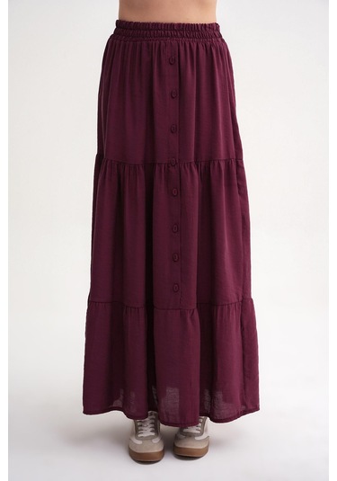 4662 Kadın Düğme Detaylı Büzgülü Modal Etek Bordo Bordo