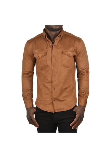 Deepsea Erkek Kahve Çift Cep Süet Gömlek 2302329 Kahve