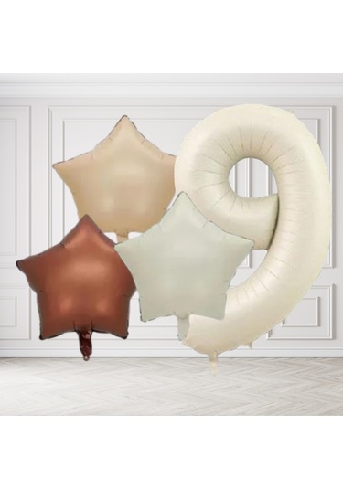 9 Yaş Retro Krem Bej Kahverengi Yıldız Folyo Balon Seti Krem Rakamlı Doğum Günü Şık Parti Süsleme Çok Renkli