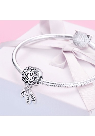 S925 Ayar Gümüş İçi Boş Kalp Şeklinde Desen Gevşek Boncuk Dıy Bilezik Mektup Boncuk Çok Renkli