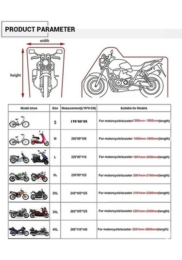 Primepickings 190t Motosiklet Yağmur Kapakları - Toz Geçirmez, Uv Dayanıklı, M Siyah Diğer