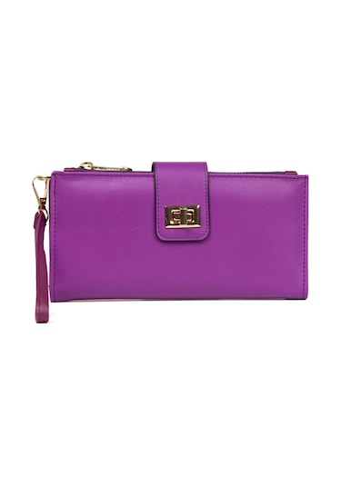 Mor Cüzdan Kağıt Bozuk Para Bölmeli Cüzdan Kilitli Bilek Asılı Siyah