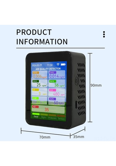 Lemestar Hava Kalitesi Analizi Cihazı: Pm2.5/pm10, Formaldehit, Co/co2, Sıcaklık-nem Tespiti, Tft Ekran, Akıllı Alarm, 1200mah Pil Siyah
