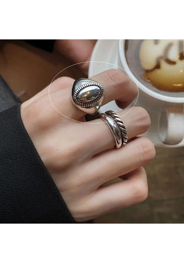 925 Ayar Gümüş Oval Bohem Tarz Ayarlanabilir Yüzük