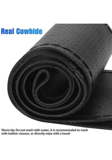 Hakiki Deri Kendin Yap Araba Direksiyon Simidi Kılıfı Kaymaz 15"/38 Cm Siyah Abd