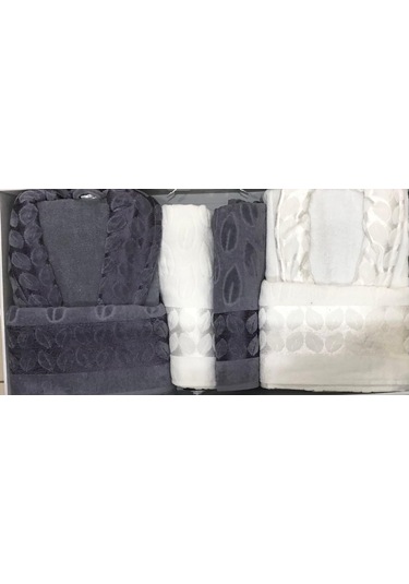 Royam Fecr %100 Pamuk Kadife Aile Bornoz Seti Antrasit