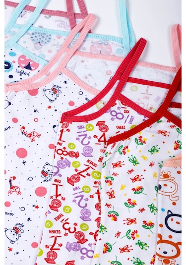 6lı Kız Çocuk İp Askılı Desenli Atlet Pamuklu Rengarenk Sdf