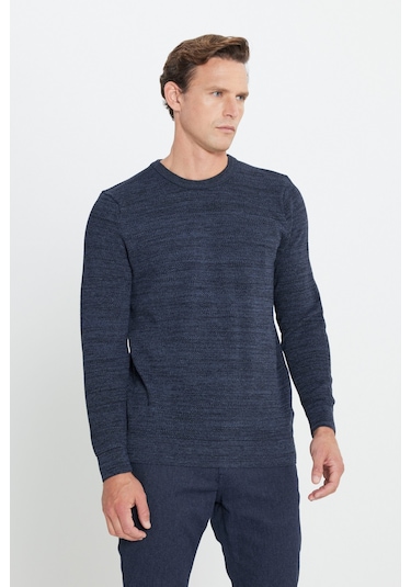 Erkek Hakı-ındıgo 2'li Paket Pamuklu Standart Fit Normal Kesim Bisiklet Yaka Triko Kazak Hakı-ındıgo