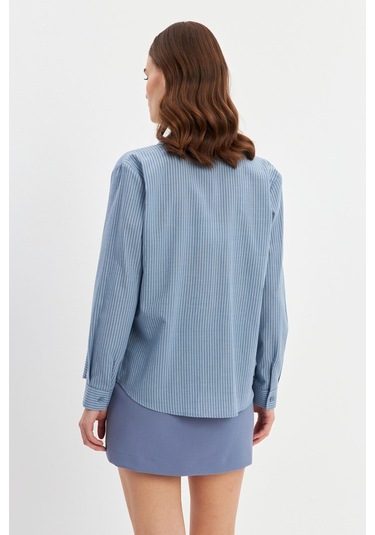 Stella Pulvis Mavi Çizgili Basic Gömlek Mavi