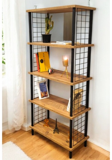Kitap Yuvası 5 Raflı Geniş Kitaplık Ayakkabılık Banyo Düzenleyici Klasörlük Dekoratif Mutfak Rafı Çam