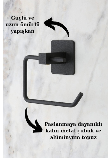 Multistore Kare Yapışkanlı Siyah Açık Tuvalet Kağıtlığı Wc Kağıtlık Tutucu Siyah