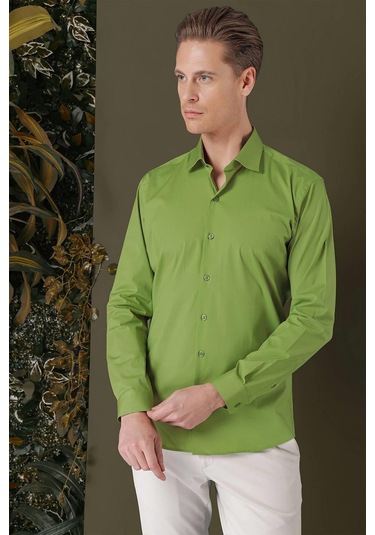 Gk 709 Slim Fit Yeşil Klasik Gömlek Yeşil