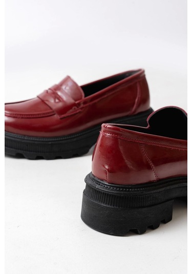Bordo Rugan Günlük Yüksek Tabanlı Loafer Ayakkabı Bordo