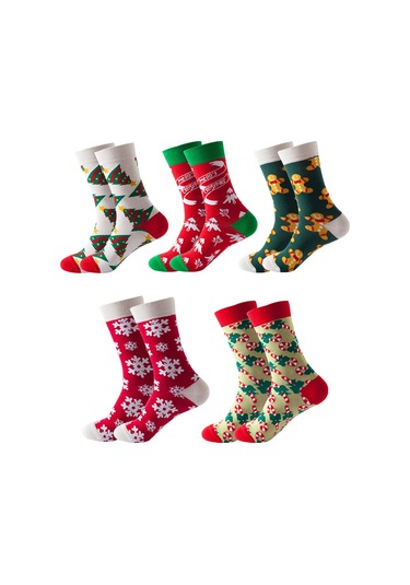 Erkek, Kadın Ve Çocuklara Özel Ağaç Ve Kar Tanesi Desenli Midi Yılbaşı Çorapları.