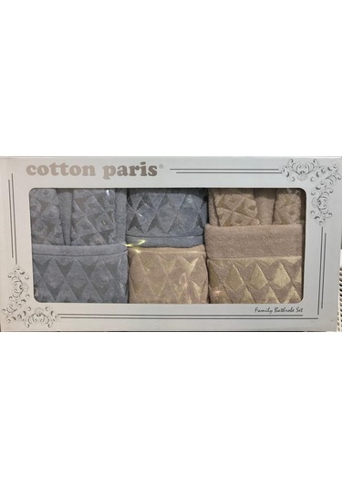Royam Cotton Paris Jakarlı Pamuklu 6 Parça Aile Bornoz Seti Gri