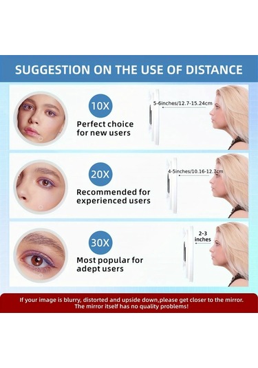 Userfriendly11 6 İnç Led Büyüteçli Makyaj Aynası 30x Zoom Ayarlanabilir Parlaklık Şarj Edilebilir Siyah Siyah