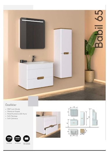 Evros Babil 65 Cm Banyo Dolabı Boy Dolabı Dahil Beyaz