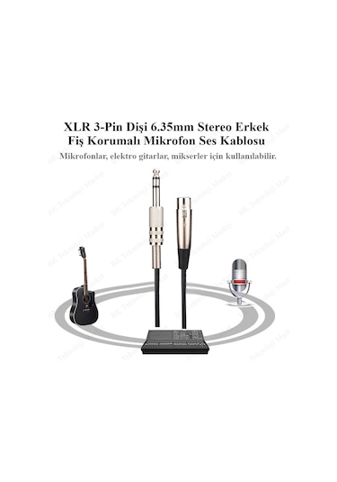 Xlr 3-Pin Dişi 6.35Mm Stereo Fiş Korumalı Mikrofon Kablosu - 30Cm